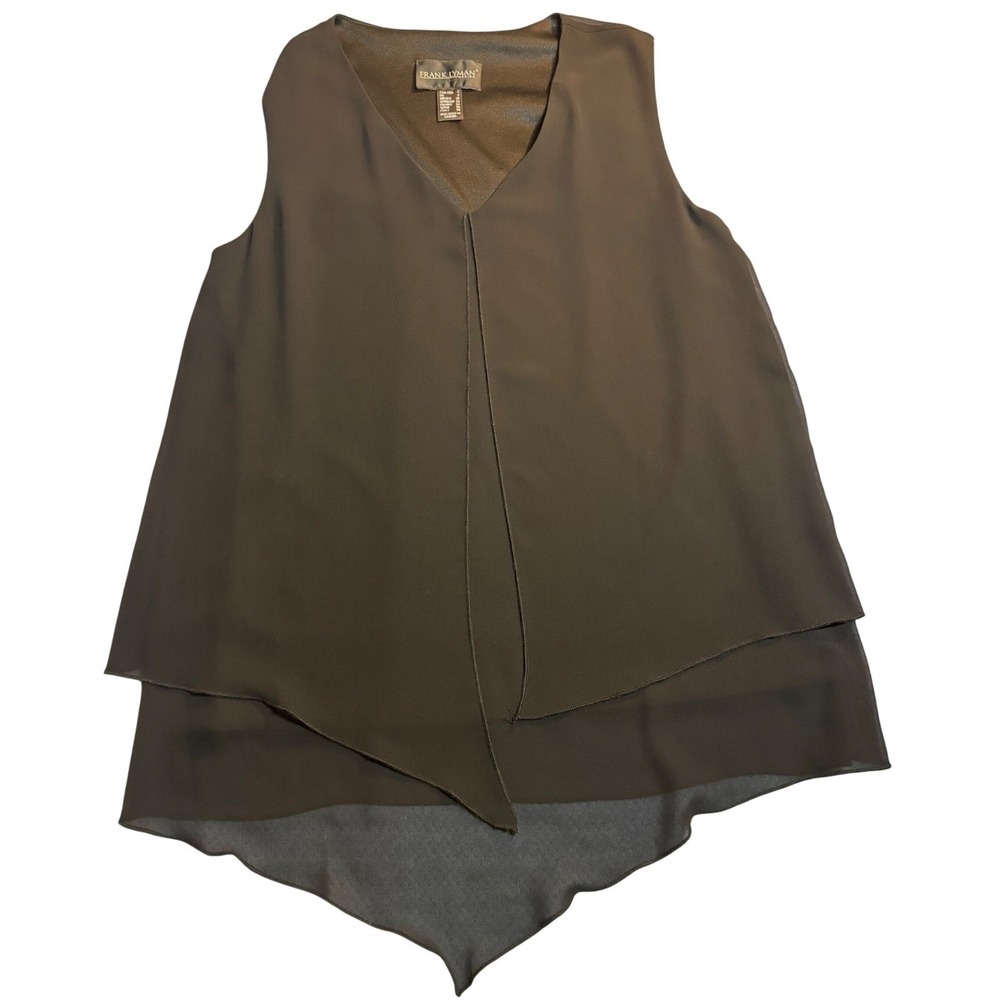 Frank Lyman Sleeveless Blouse Women's Black Layered Chiffon Sharkbite Hem Size 4